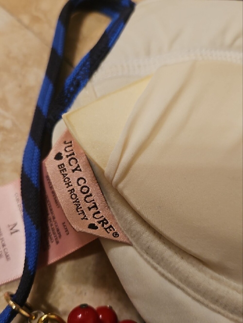 Juicy Couture Navy and White Striped Bikini Swim with Gold Logo Buttons - Picture 5 of 8